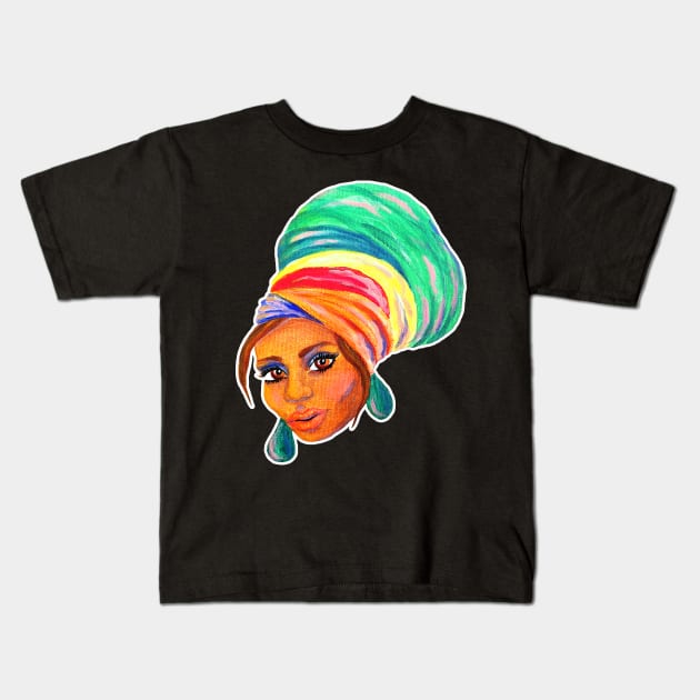 African Turban Girl Kids T-Shirt by IvyLilyArt